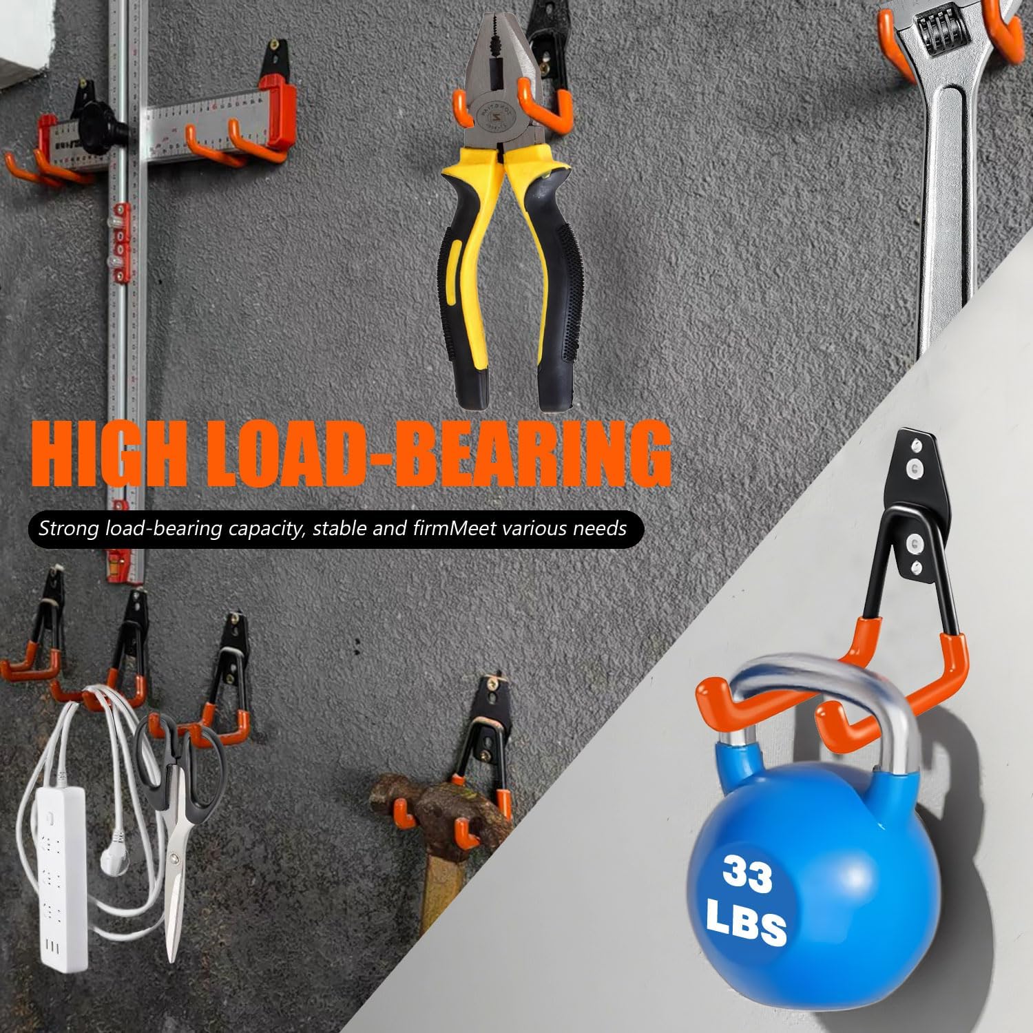 Heavy-Duty Garage Hooks -4 Pack Type small J - Anti-Slip Coated Wall-Mounted Hooks Wall Mount Storage Organizer for Hanging Power and Garden Tools, Ladders, Hose, Bikes, Ropes, Bulk Items, and More