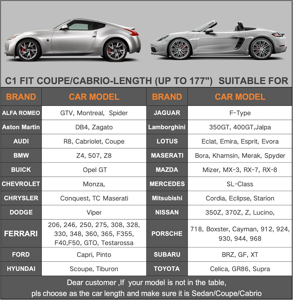 Kayme 7 Layers Car Cover Waterproof All Weather for Coupe, Outdoor Full Cover Universal Fit for Porsche 718 Cayman Boxster, Nissan 350Z 370Z, Jaguar F Type, Subaru BRZ, Toyota 86, Etc (Up to 177 inch)