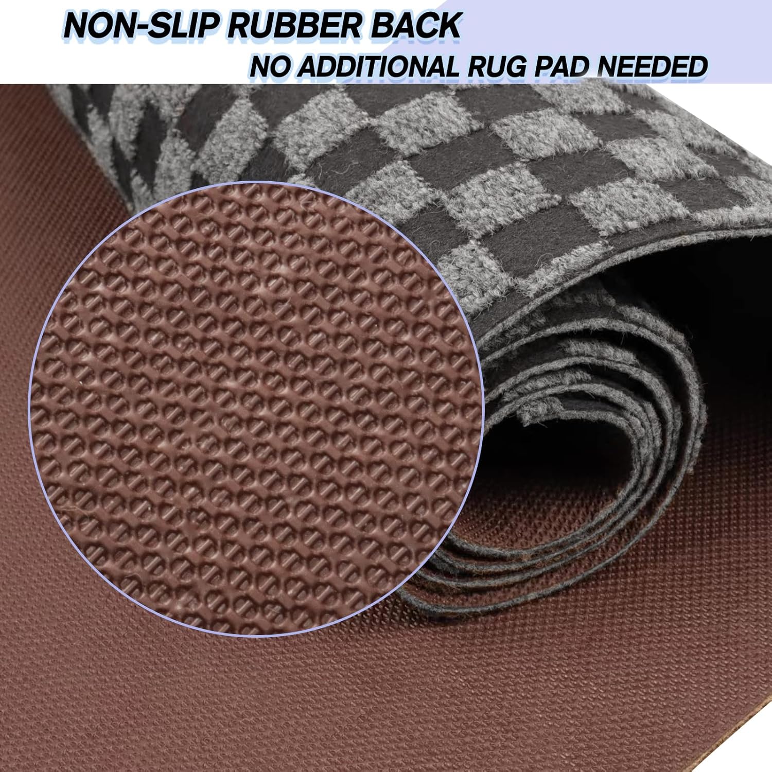 Custom Size Backed Non-Slip Area Rugs Runner, Easy Clean, Waterproof Runner Rugs for Hallway Entryway, Kitchen, Laundry, 4FT x 64FT, Gray Checkered
