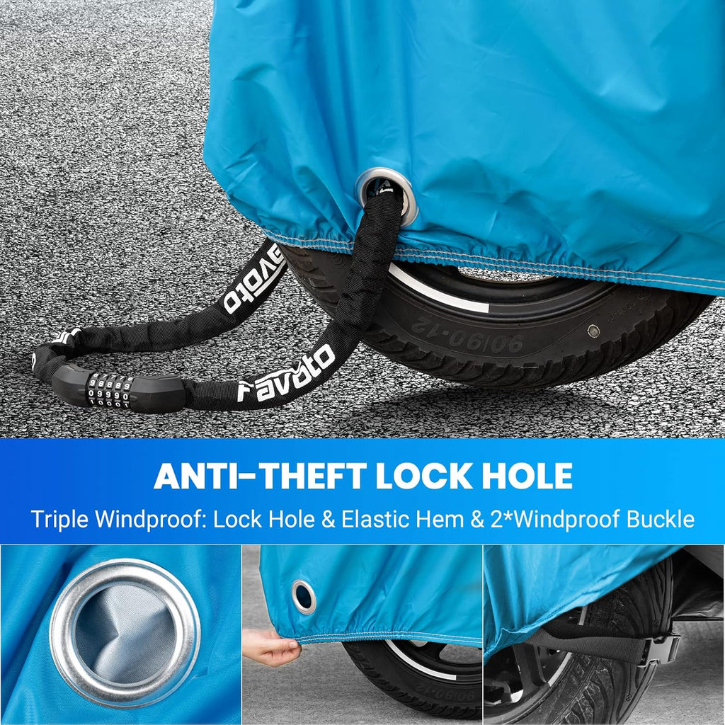 Favoto Motorcycle Cover 96.5 inches Length All Season Universal Weather Waterproof Rain Sun Outdoor Protection Night Reflector with Lock-Holes & Storage Bag Motorbike Vehicle Cover