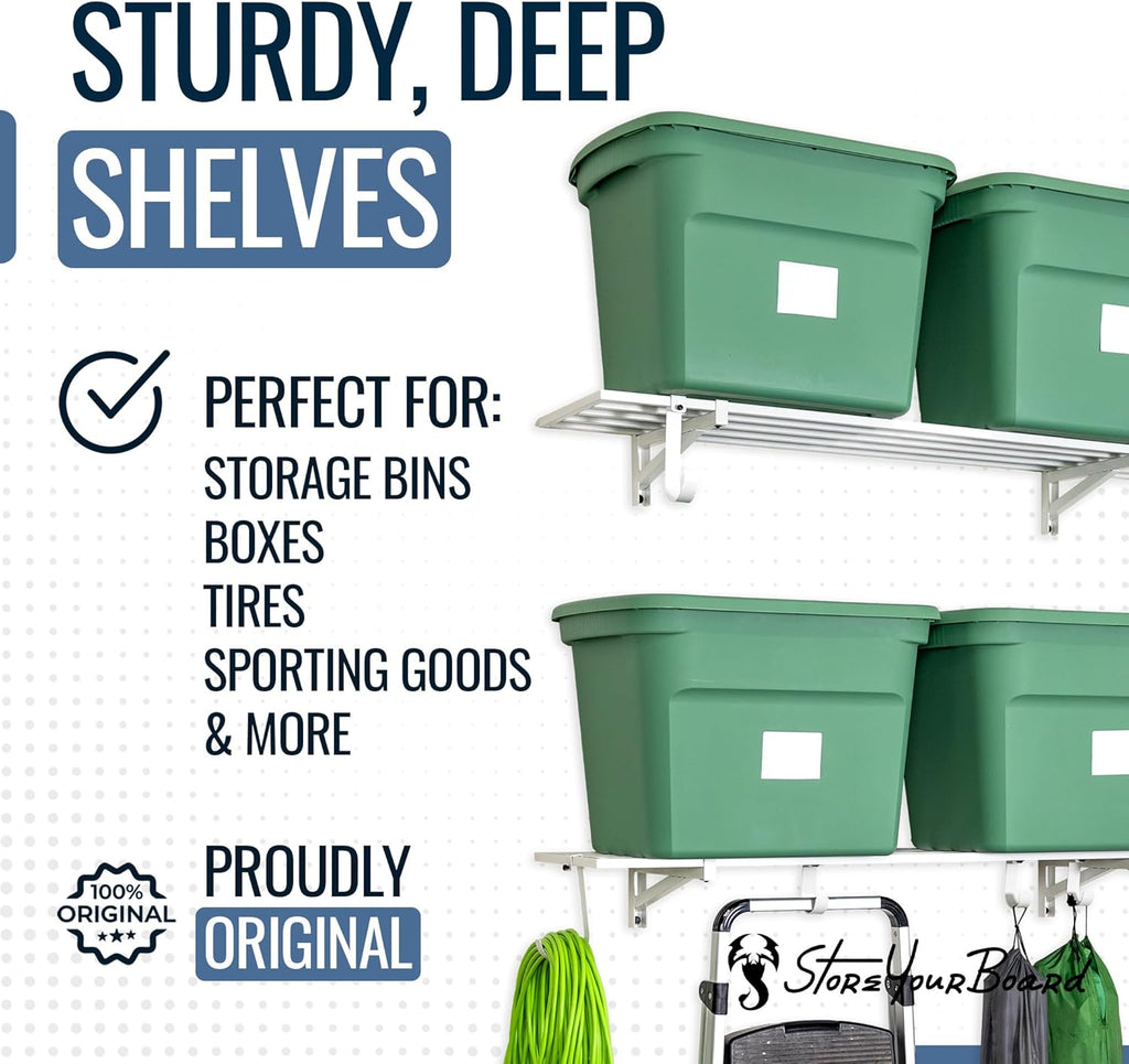StoreYourBoard 2-Pack Heavy Duty Wall Shelves – Wall-Mounted Garage Storage Shelving and Organization for Sheds, Closets, or Utility Rooms – Holds 200 lbs, 1ft x 4ft, White