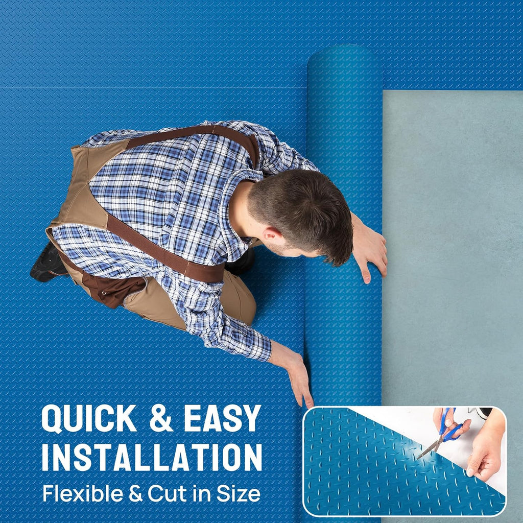 Bonnlo 7.5x17 FT Garage Floor Mat for Under Car,Thickened PVC Roll Floor mats，Waterproof Non Slip Parking Mat,Blue