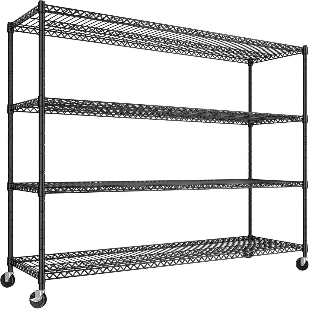 REIBII 60''W Storage Shelves 2399LBS Garage Shelving Heavy Duty with Wheels & Feet, 4 Tier Wire Shelving Adjustable Metal Shelving for Pantry Garage Kitchen Commercial Industrail, 60"W x 18"D x 65.5"H