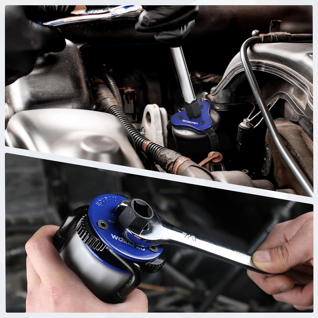 WORKPRO Universal Oil Filter Wrench & Removal Tool, Adjustable Oil Filter Change Set, Ideal for Engine, Conduit, & Fittings