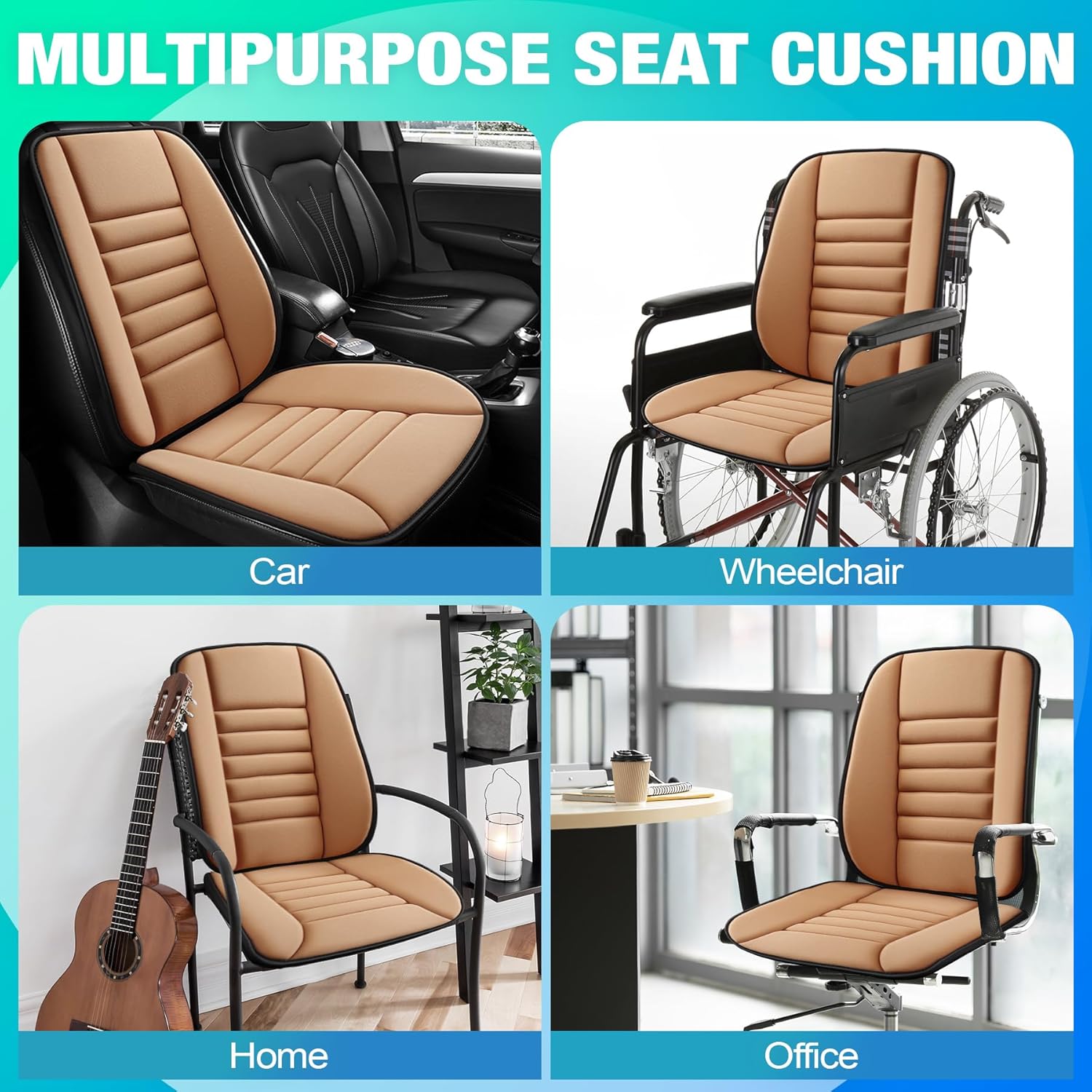 MYFAMIREA Car Seat Cushion and Back Support Pillow 1.2'' Thick Memory Foam Desk Chair Cushion Back Support for Automotive Seat Driver, Travel, Leg and Back Pain Relief, Washable, Adjustable, Orange