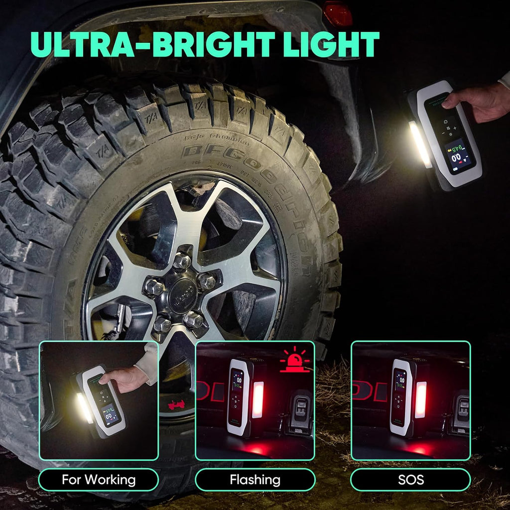 BY01 Tire Inflator Portable Air Compressor for Large Tires,Smart Air Pump with Dual Cylinder,Clourful Digital Sceen,Atuo Stop,150PSI Electric 16000mAh Cordless 12V Corded Dual-Use