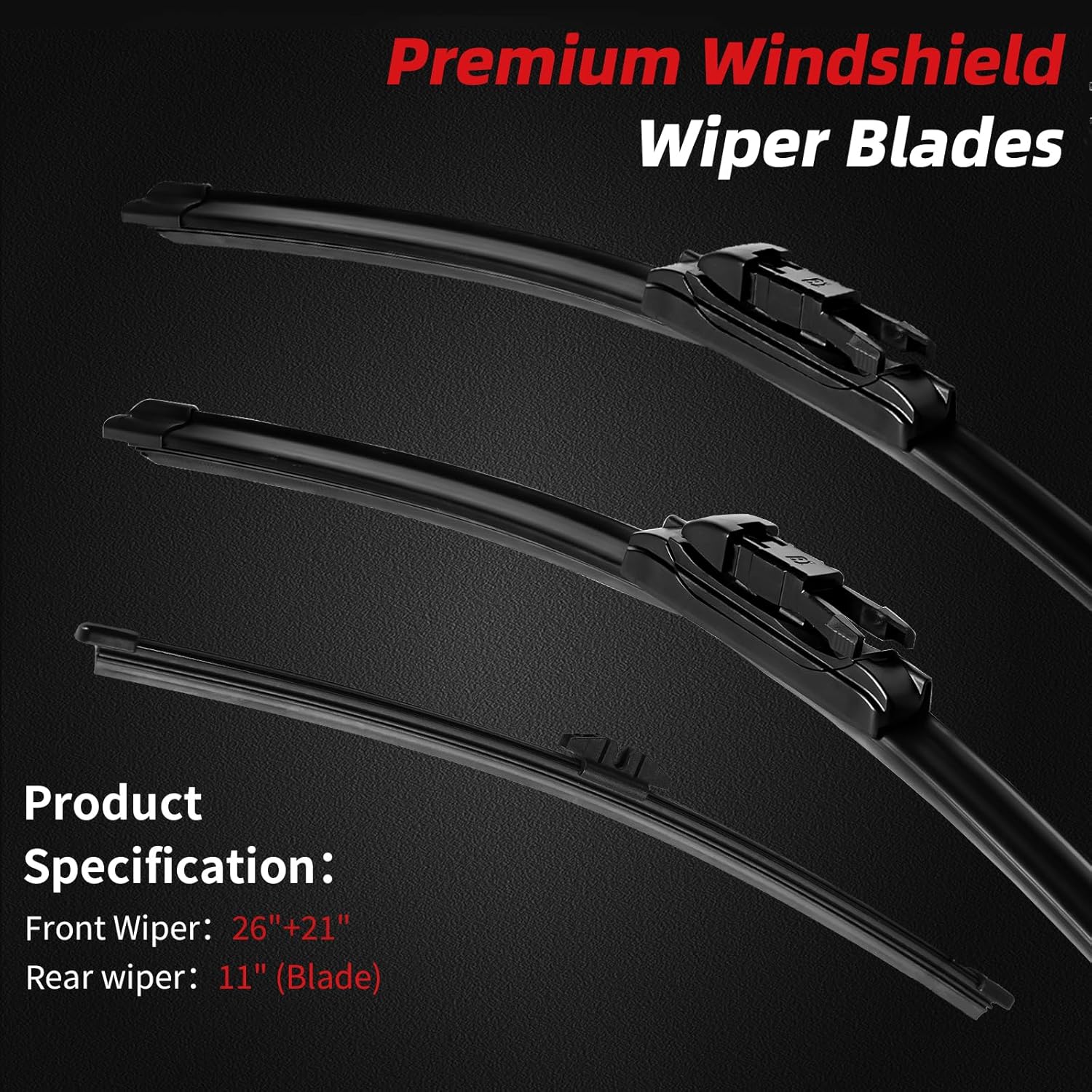 OTUAYAUTO Premium Windshield Wiper Blades - Replacement for Ford Explorer 2020-2023 - Precision Fit, All-Weather Performance, Front and Rear Wiper Blades, Pinch Tab - 26"+21"+11" (Pack of 3)