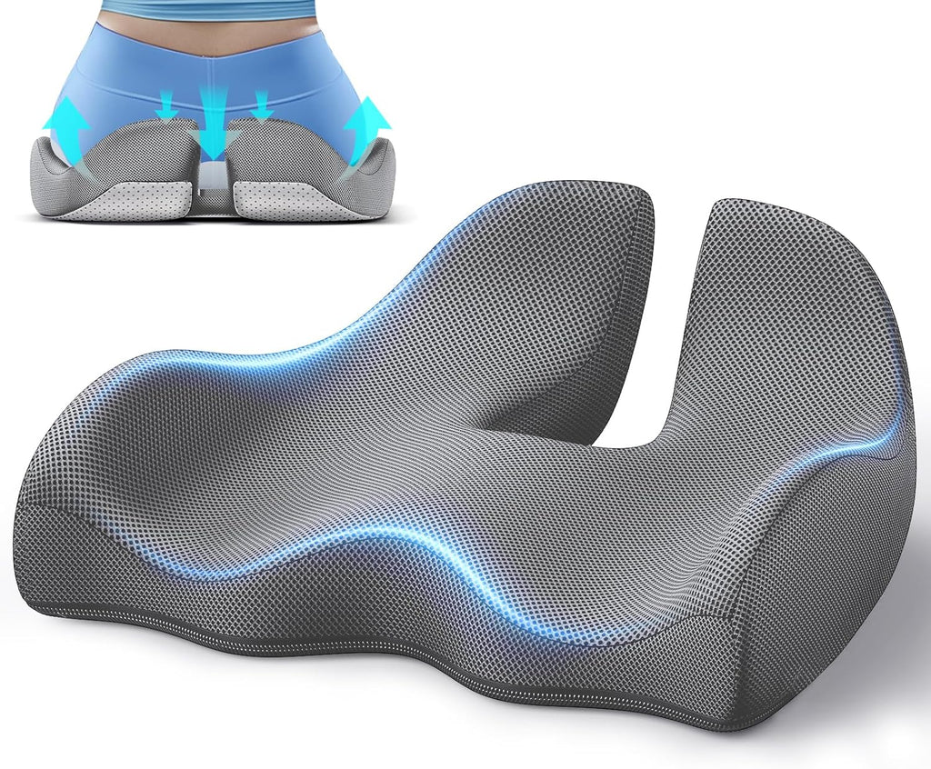Benazcap X Large Memory Seat Cushion for Office Chair Ergonomic Cushions Pad Pillow for Pressure Relief Sciatica & Pain Relief Memory Foam for Long Sitting for Gaming Chair and Car Seat Gray