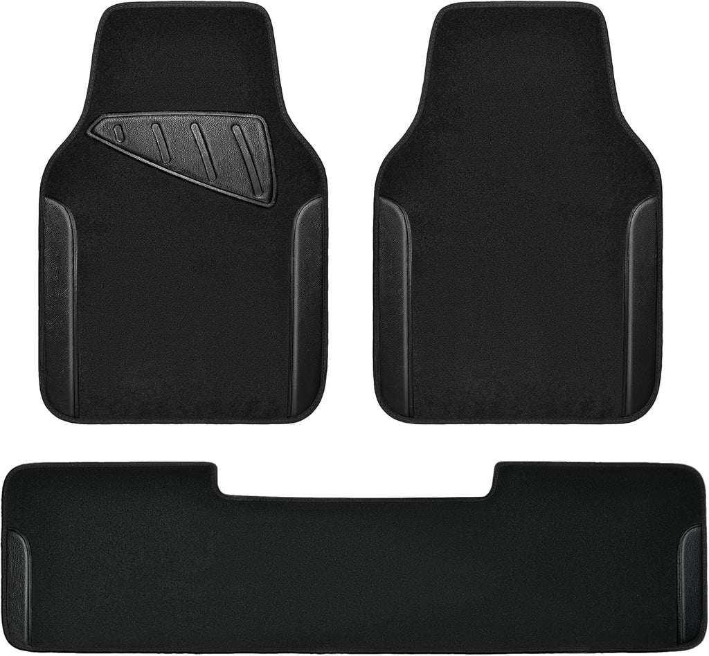 CAR PASS Waterproof Universal Faux Leather 3Pcs Car Floor Mats, Black Car Mats Fit for SUV,Vans,sedans, Trucks,Set of Vehicles Car Carpet with Driver Heel Pad and Anti-Slip Nibs Backing (Black 3Pcs)
