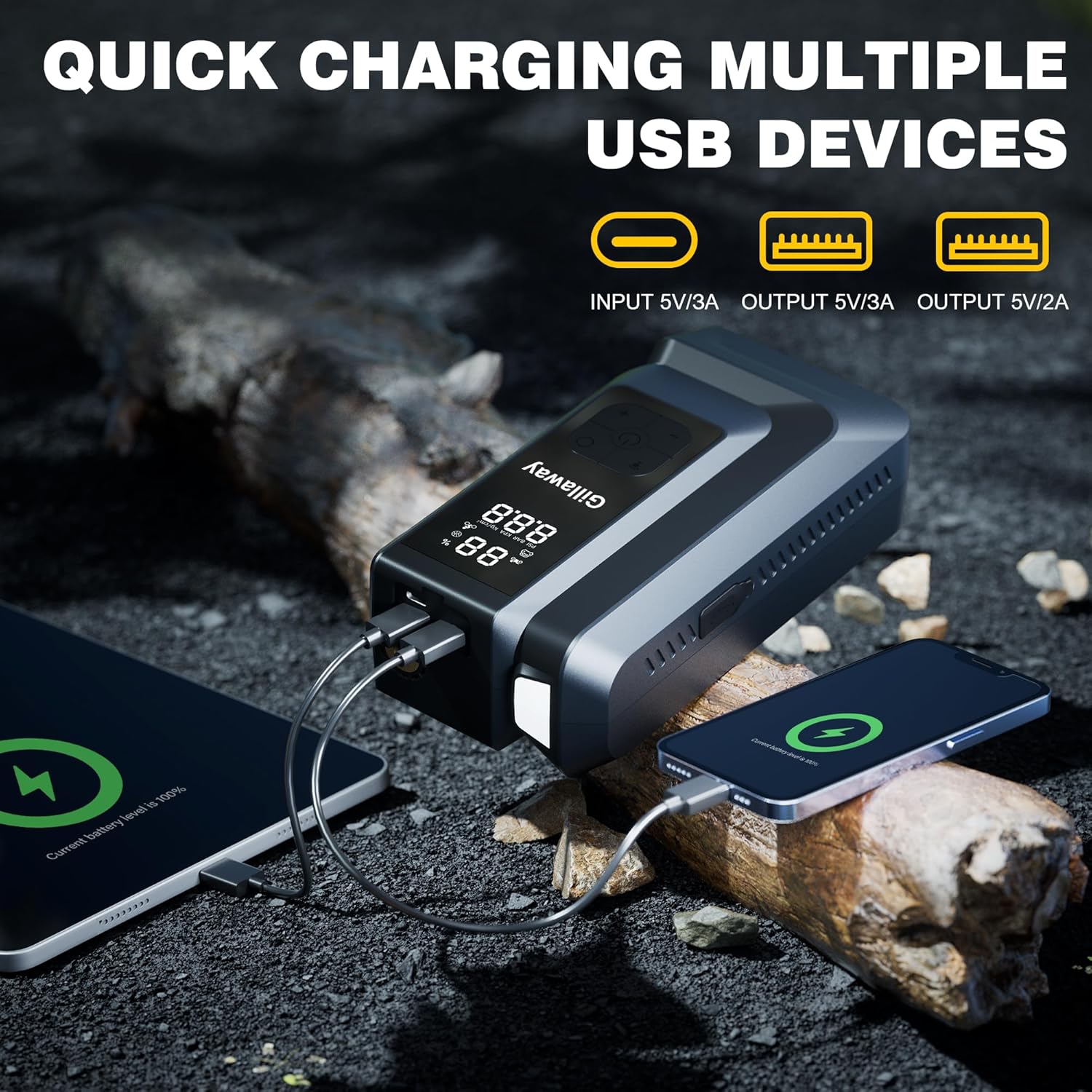 7-in-1 Jump Starter 4500A Car Jumper Starter Portable with 150PSI Tire Inflator, Battery Jumper Starter Portable Air Compressor, Flashlight, Power Bank