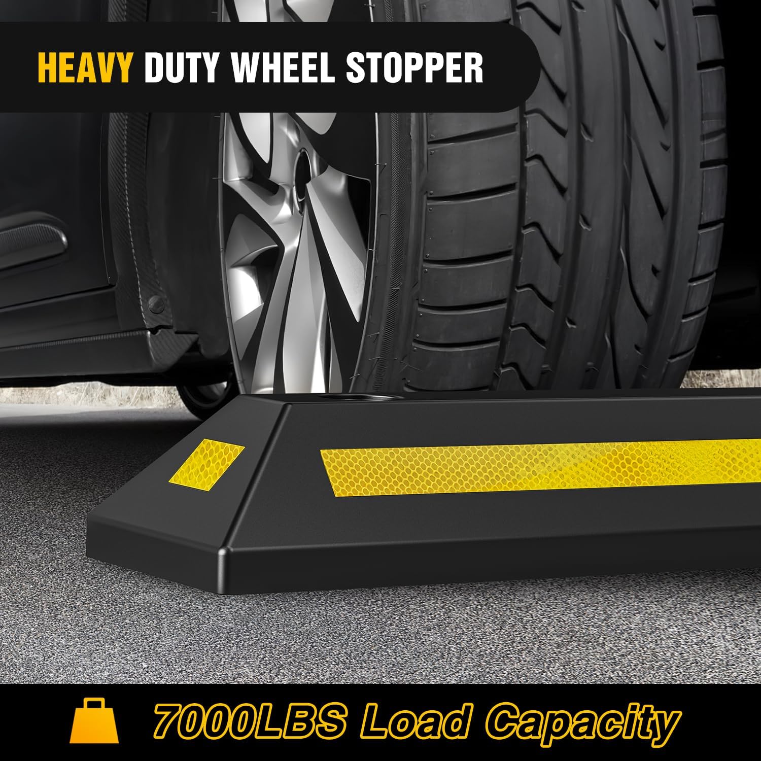 Nilight Parking Curb - Heavy Duty Rubber Garage Driveway Car Wheel Stopper Parking Aid Block Gadgets, 2-Pack