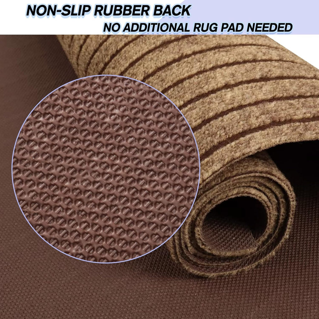 Custom Size Backed Non-Slip Area Rugs Runner, Easy Clean, Waterproof Runner Rugs for Hallway Entryway, Kitchen, Laundry, 4FT x 19FT, Brown Stripe