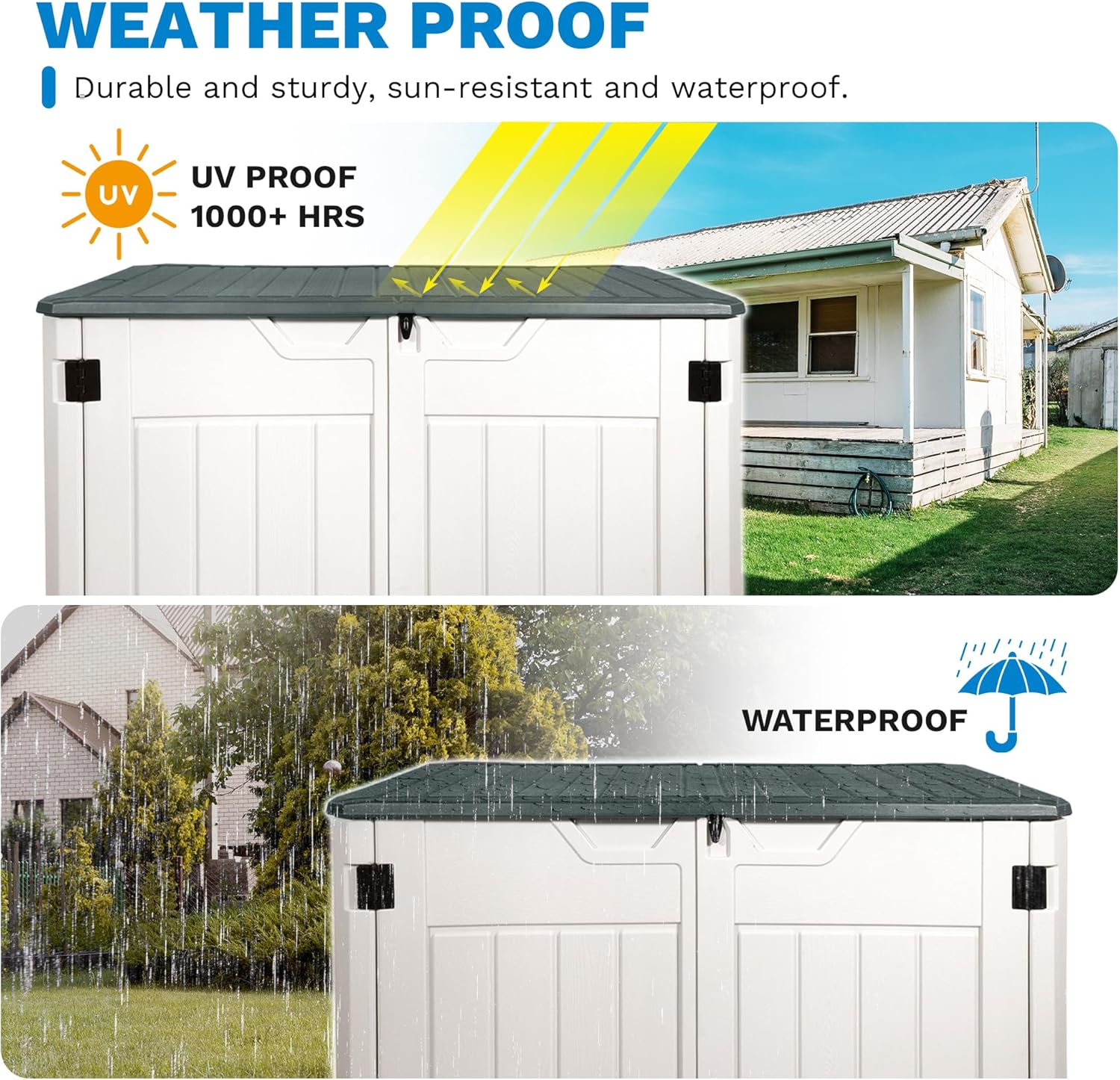 47 Cu ft Outdoor Storage Shed, Resin Outdoor Storage Box for Patio Yard Weatherproof Outdoor Storage Cabinet for Tools Pool Supplies - Lockable Deck Boxes Outdoor Waterproof(Creamy White)
