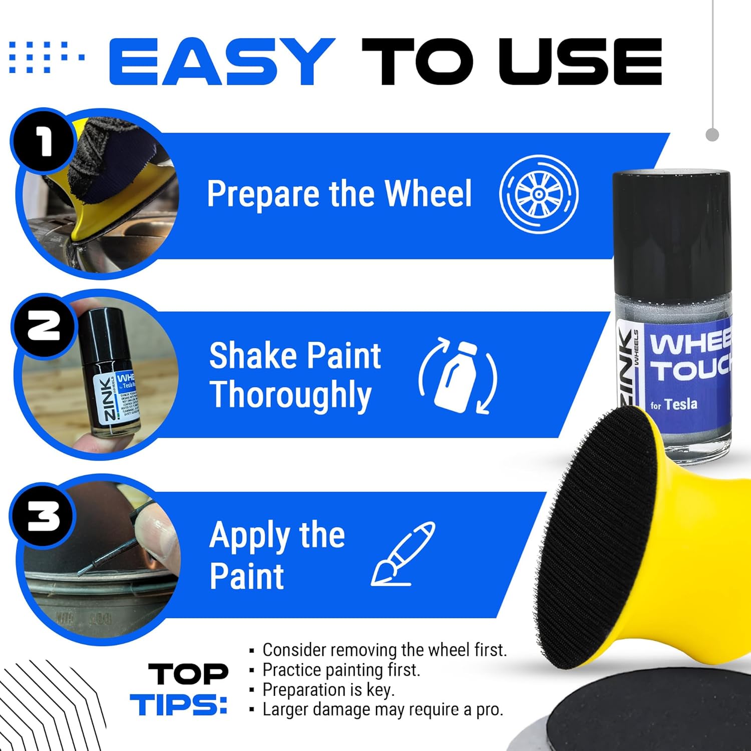 Premium Tesla Wheel Curb Rash Repair Kit for Model S 19-inch Silver Slipstream Rims - DIY Kit with Color-matched Touch Up Paint - Made in USA
