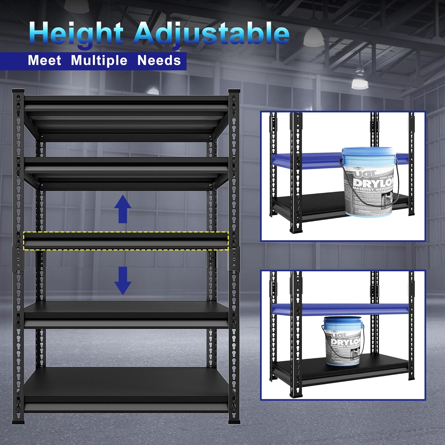 Adjustable Garage Storage Shelves, 48''W Garage Shelving Heavy Duty Loads 30000LBS, Metal Industrial Utility Shelf for Warehouse, Kitchen, Laundry Room,48" W x 24" D x 78" H,Black
