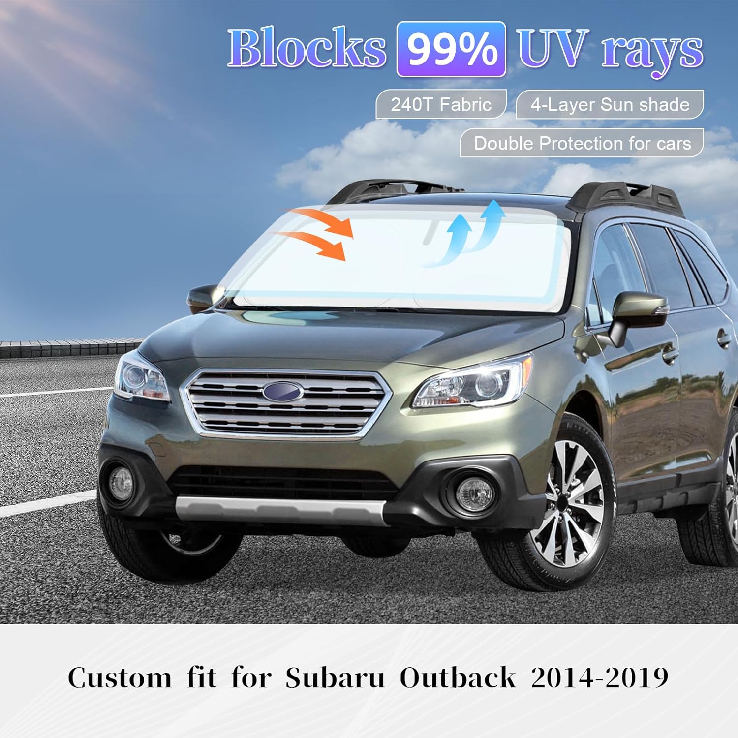 Sun Shade Sunshade for Subaru Outback Windshield Cover, 4-Layer Front Window Shade Custom fit Outback 2014-2019 SUV, Base,Premium,Limited,Touring Sun Visor 240T Shade Blocks UV Rays Car Accessories