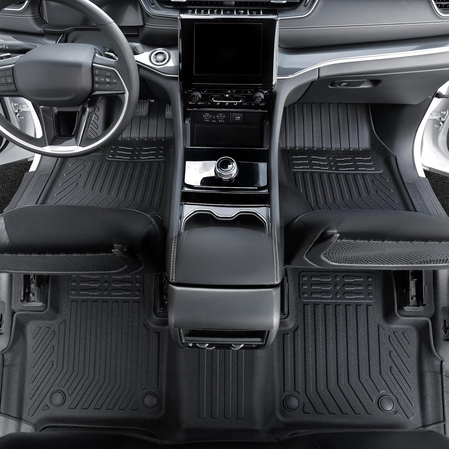 Floor Mats Set for 2022-2025 Jeep Grand Cherokee Accessories, Full Coverage All Weather Floor Mats Cargo Mat with Backrest Protectors & Door Sill Guards (Include 4xe Not for L or WK)