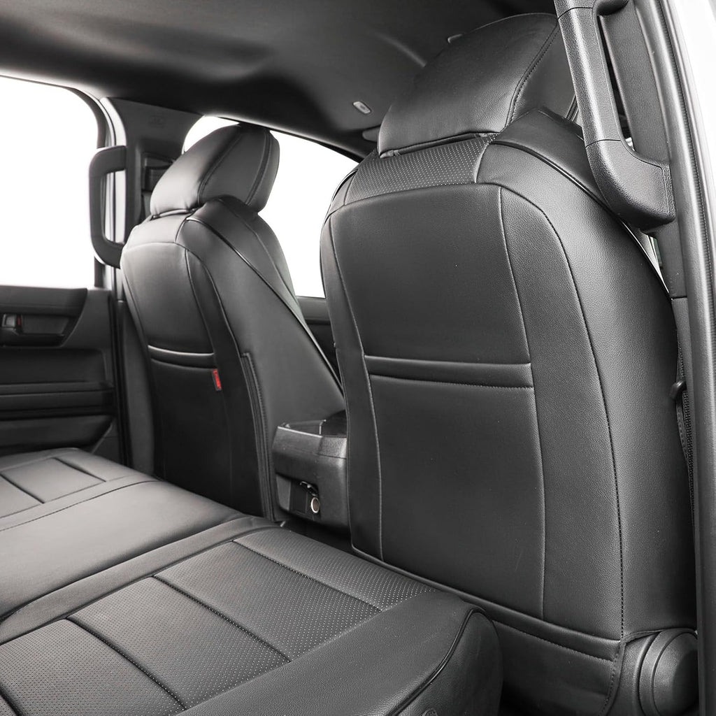 EKR Custom Fit Tacoma Car Seat Covers for Select Toyota Tacoma (Petrol) 2024 2025 Double cab SR,SR5,TRD Sport,TRD Off-Road,Limited -Full Set,Leather(Black)