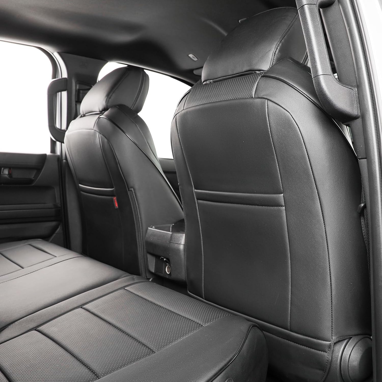 EKR Custom Fit Tacoma Car Seat Covers for Select Toyota Tacoma (Petrol) 2024 2025 Double cab SR,SR5,TRD Sport,TRD Off-Road,Limited -Full Set,Leather(Black)