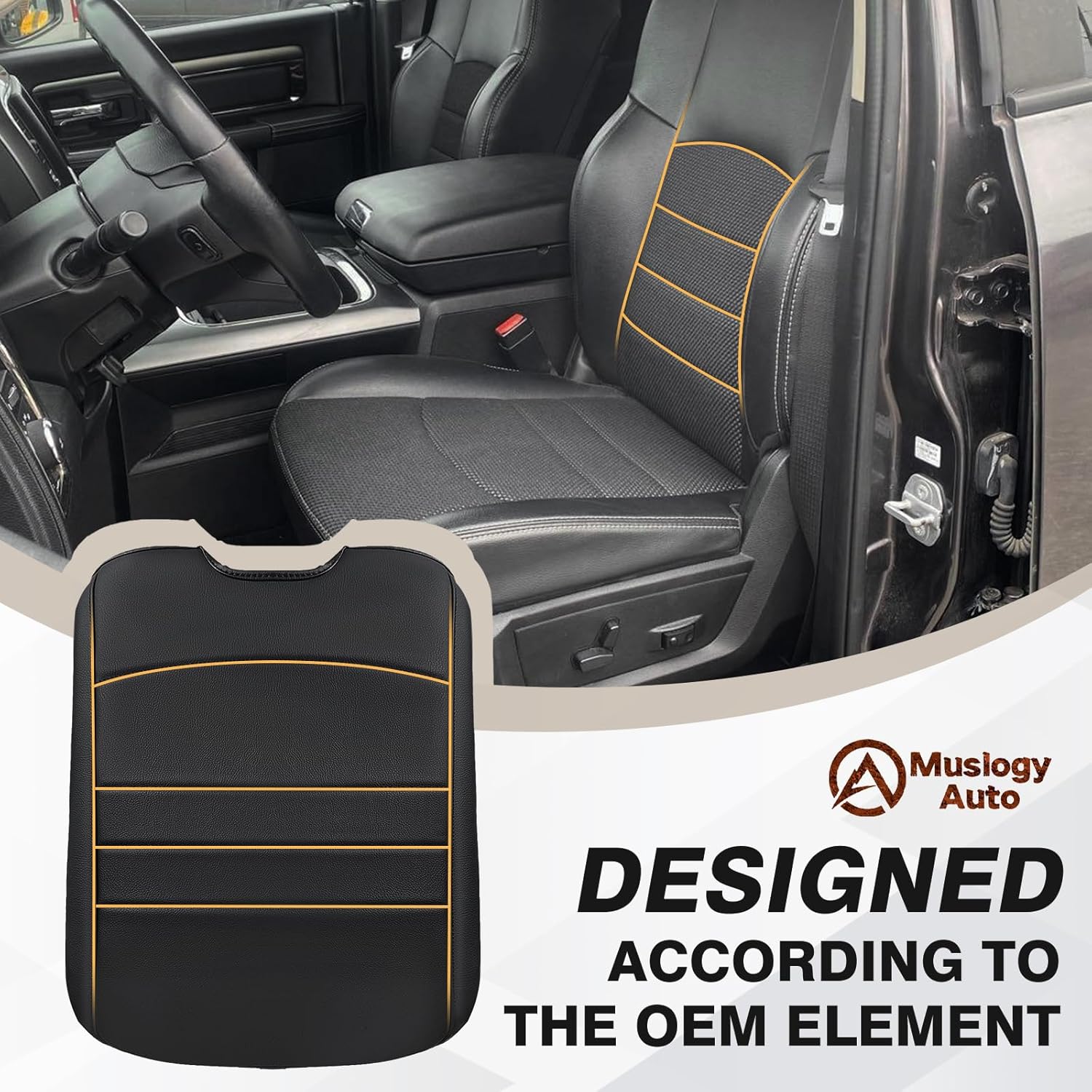 Muslogy Center Console Armrest Cover Compatible with Dodge Ram1500/2500/3500 2013-2018 Comfort Armrest Pad Arm Rest Cushion Vegan Leather Protector Regular Thick(Bucket Seat ONLY)