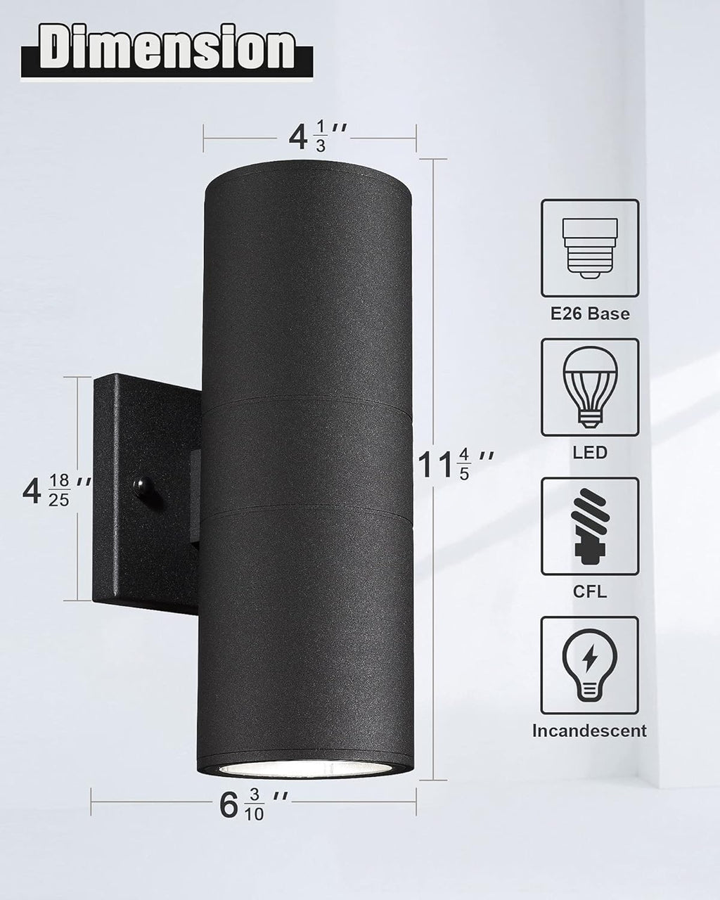 Ken & Ricky Exterior Wall Lights, Outdoor Up and Down Wall Sconce, Cylinder Outside Lights with Tempered Glass Cover for House Porch Garage Patio Doorway Entryway -1 Pack