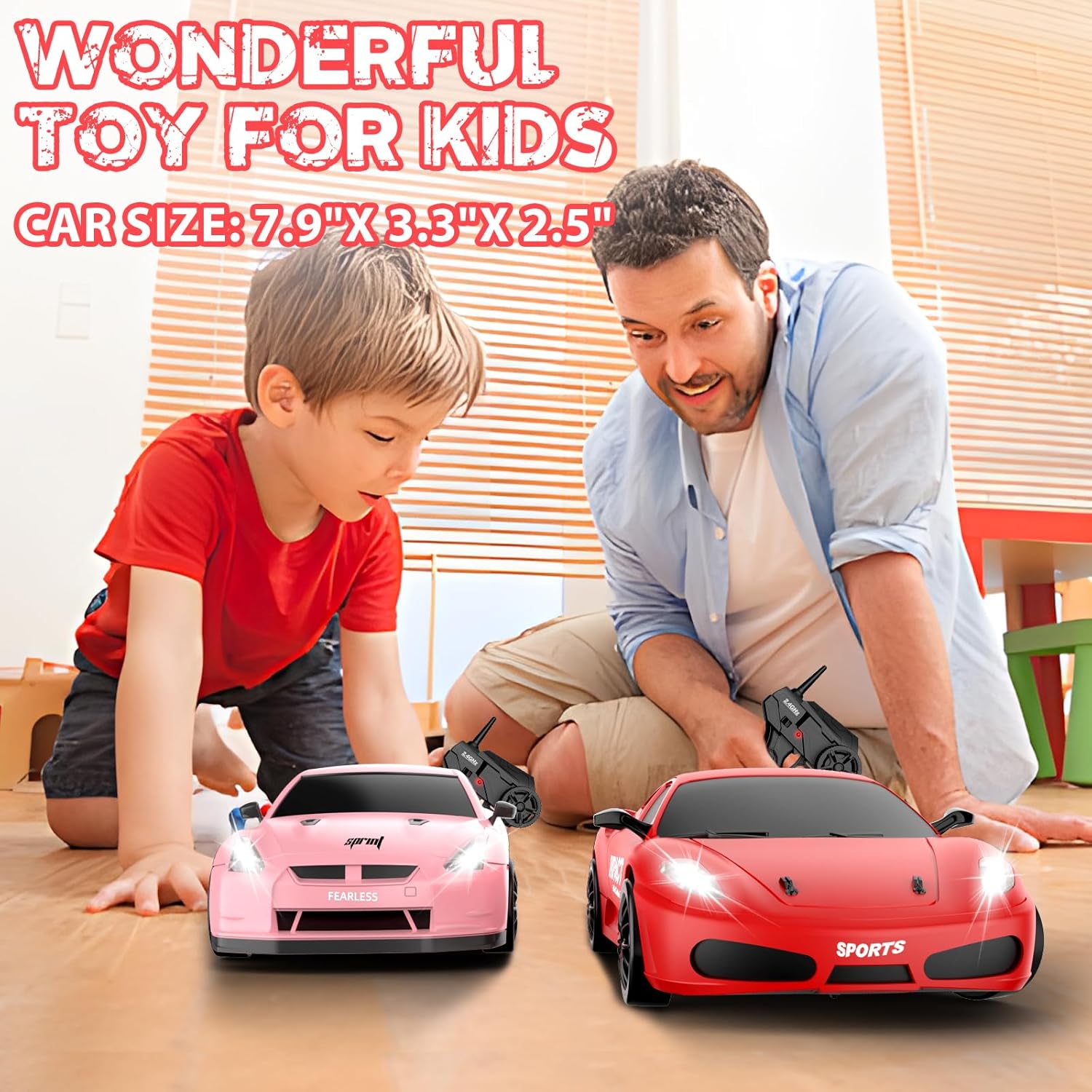 RC Drift Car, 2.4GHz Remote Control Cars 1/24 4WD High Speed Drift Car with LED Lights and Dritfing Tires Vehicle Racing Toy Cars for Boys Girls Adults Kids (Red)