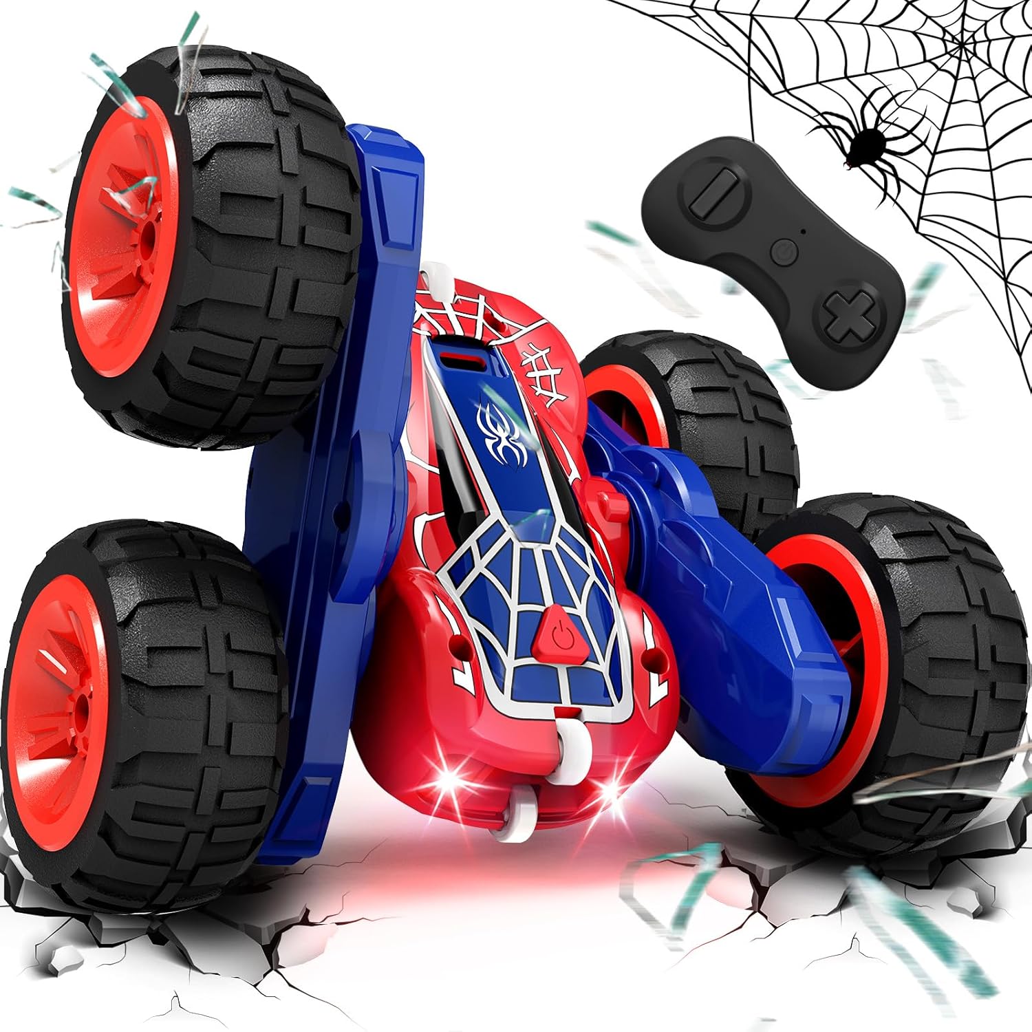 Tecnock Spider Remote Control Car, 2.4GHz RC Cars with USB-C Easy Charging, 4WD Double Sided 360° Rotates & Flips RC Stunt Car, Toys Gift for Boys and Girls
