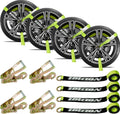 4 Pack Car Tie Down Straps for Trailers - 2" x 96" - 3,300 lbs Safe Working Load -Adjustable Wheel Straps for Hauling Cars.Green