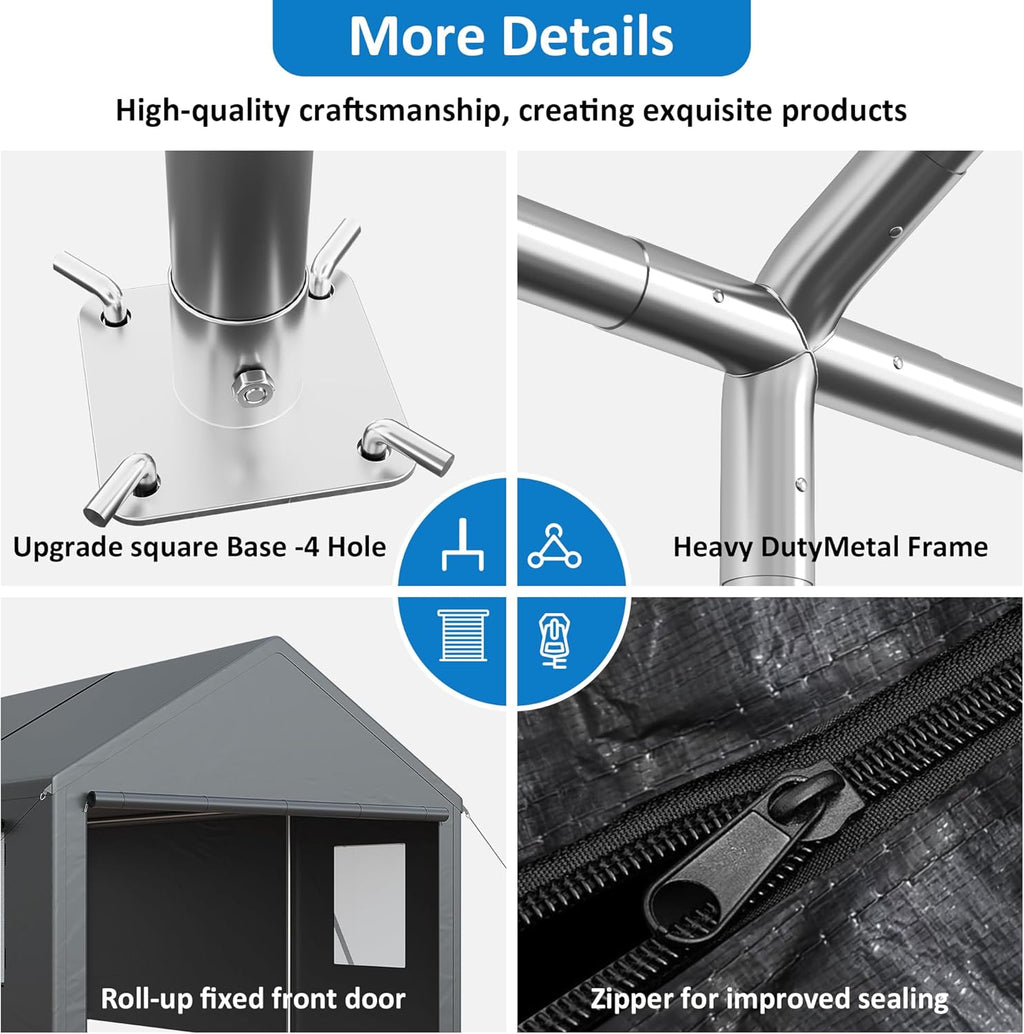 Polar Aurora 13x25 FT Carport, Carport Canopy, Heavy Duty Car Port with 2 Side-Opening Door & Roll-Up Windows, Portable Garage for Car, Truck, Boat, Motorcycle