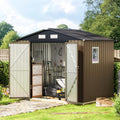 8X6FT Outdoor Steel Storage Shed with Lockable Doors, Frame Floor (No Wood/Other Boards),One Big Window,Ideal for Garden, Backyard, Patio Storage,Brown
