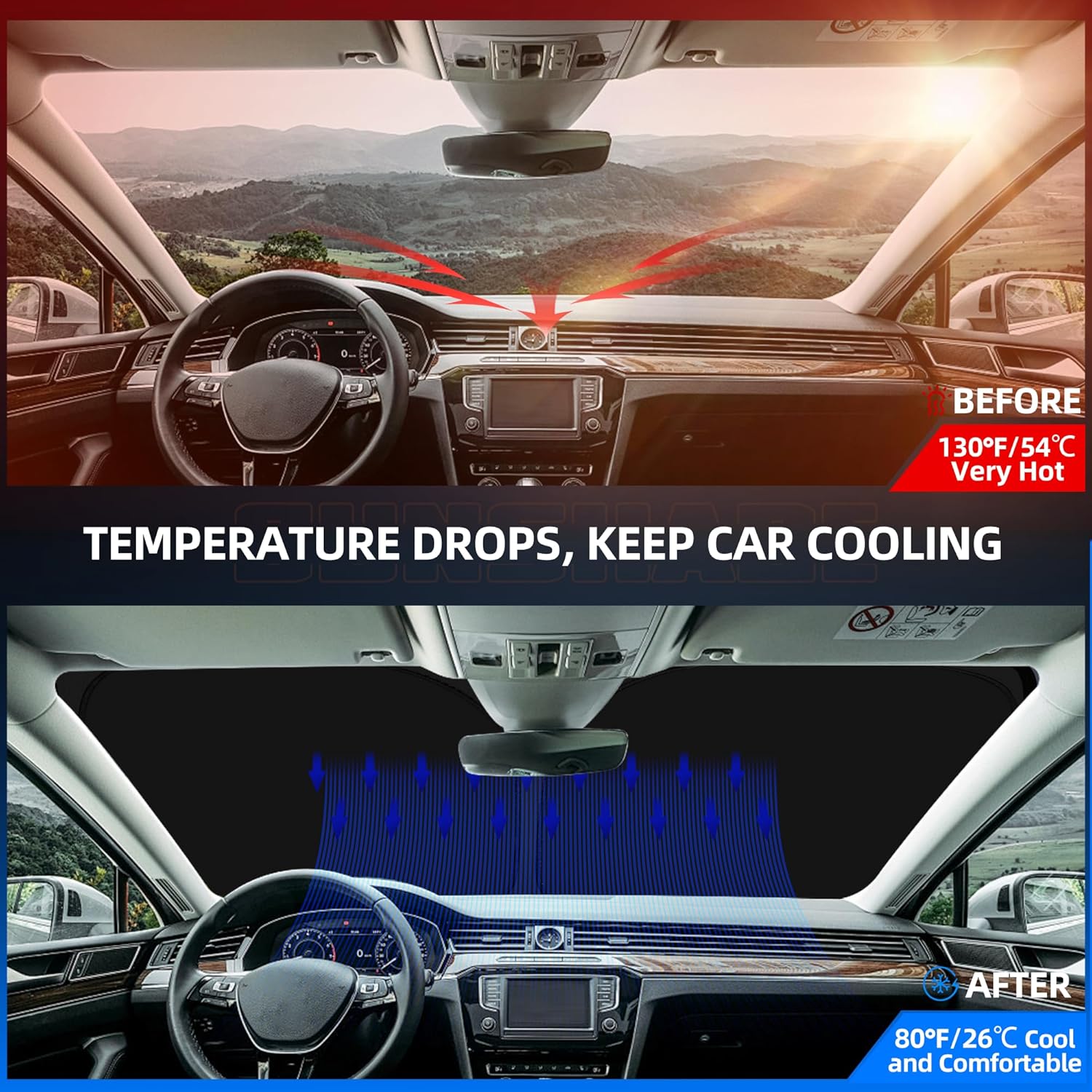 Windshield Sun Shade for Volkswagen VW Tiguan 2018-2025 Foldable Sunshade Custom Fit Front Window Car Interior Accessories Protector Blocks UV Rays