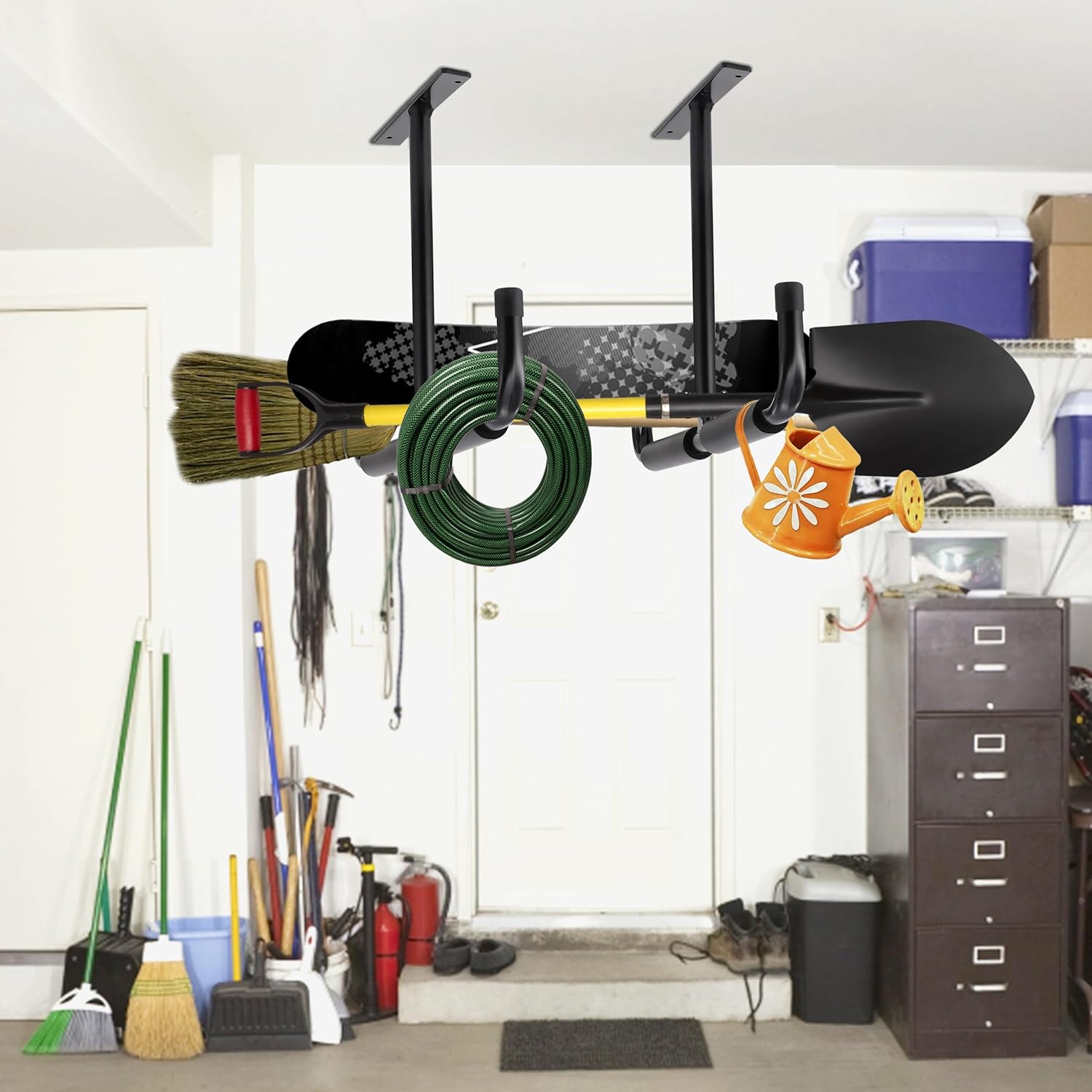 Sinoer Garage Ceiling Storage Hooks,Wall Mounted Hooks, Heavy Duty Utility Hooks for Ladder,Bike,Wood, Tools & Other Bulky Items (4 Pack, Black)