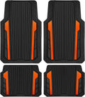 CAR PASS Heavy Duty Rubber Car Mats Metallic, Aluminum Film All Weather Floor Mats Waterproof Universal Trim to Fit SUVs Sedans Vans 4 Piece Anodized Deep Dish Two-Tone Sporty Black Orange Chrome