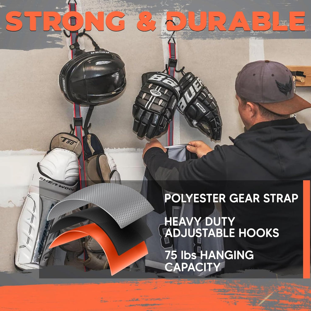 UTTY Hanging Multipurpose Portable Hockey Drying Rack - Durable Gear Keeper & Sports Equipment Organizer - 6 Durable Adjustable Hooks Support Light to Heavy Weight for Home, Travel & Outdoor Use