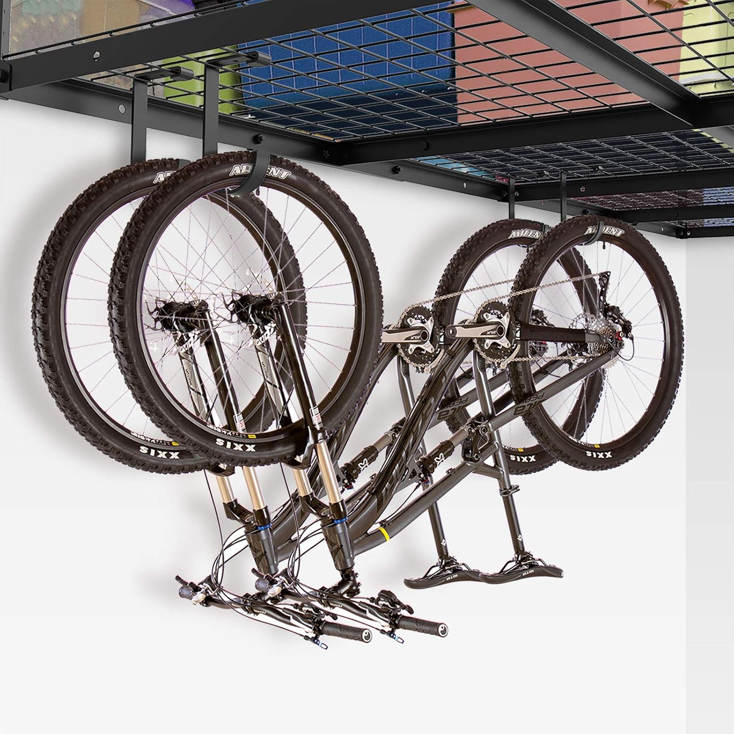 FLEXIMOUNTS 4 Pack Add On Storage Flat Hook Accessory for Garage Ceiling Rack and Wall Shelving, Max Weight Capacity up to 50lbs, Black