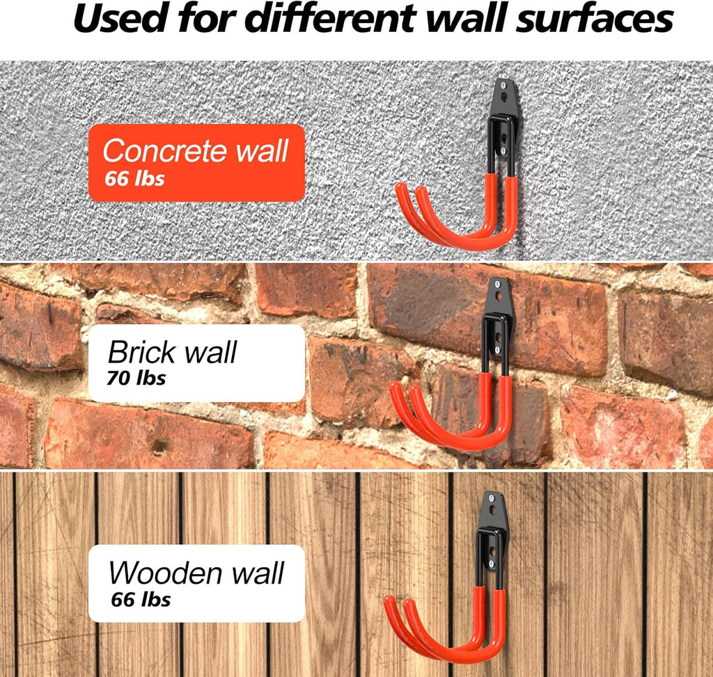8 Pack 5.5x4.1 inch J Heavy Duty Garage Hooks,Solid Steel Wall Mount Hangers,with Anti-Slip Coating,for Hanging and Organising Ladder,Bike,Ropes,Broom,Garden,Yard and Power Tools