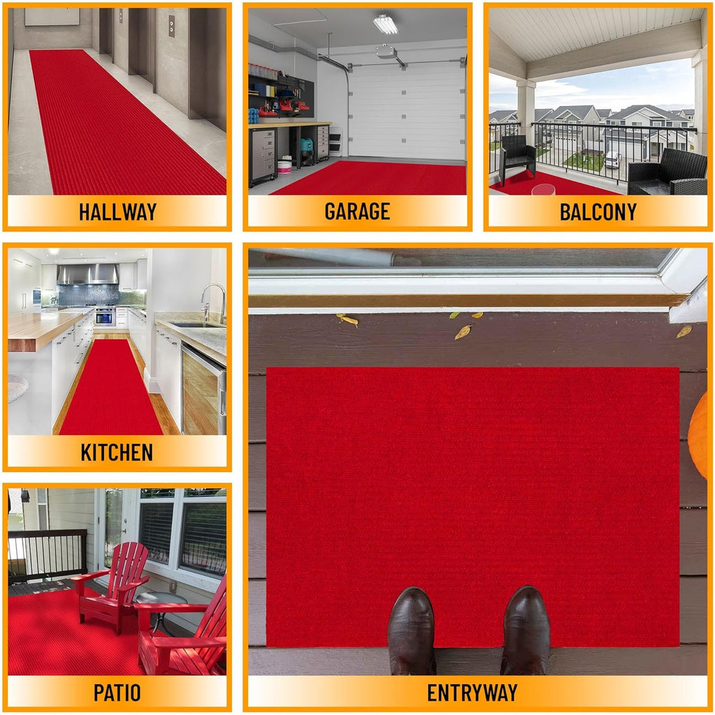 Ottomanson 2' x 50' Hallway Runner with Scraper Pile - Extra Durable Non-Slip Rug Mat for Indoor & Outdoor Use - Ideal for Kitchen, Entryway, Patio & Garage - High-Traffic Carpet, Red