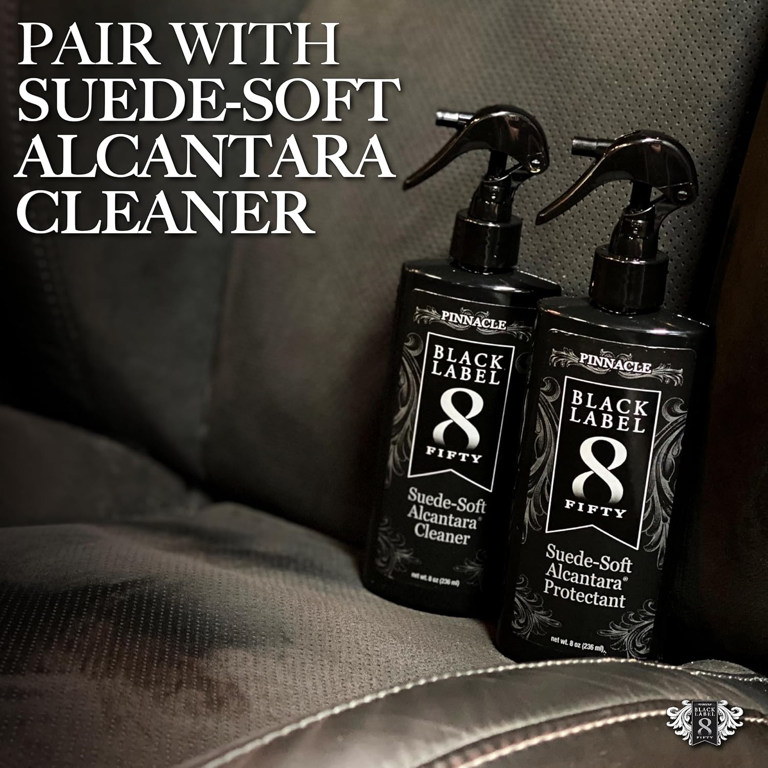 Pinnacle Black Label Suede-Soft Alcantara Protectant | Advanced Spill & Stain Protection for Micro-Suede & Alcantara | Clear Finish | PBL-275 | 8 oz