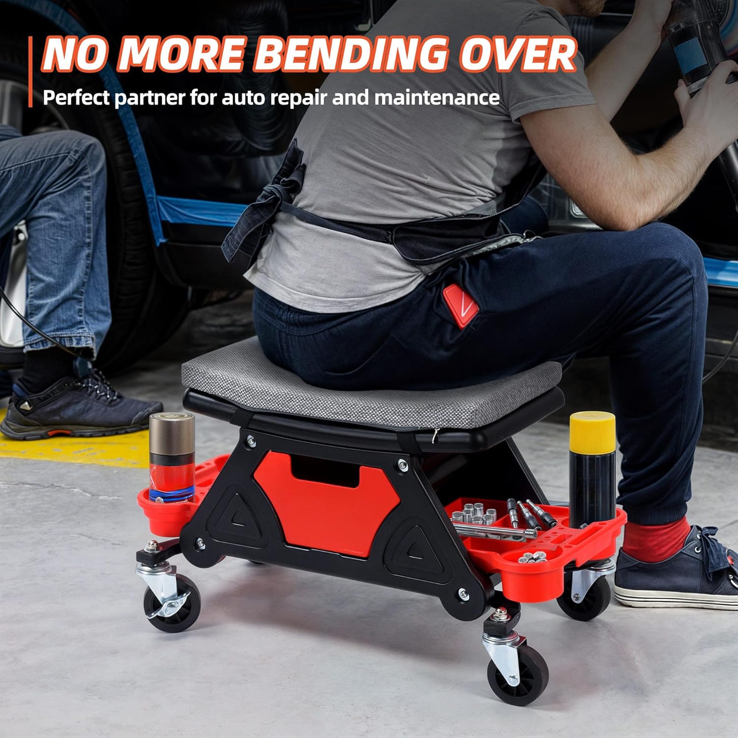 YITAHOME Mechanic Stool 330 LBS with Wheels, Heavy Duty Rolling Mechanics Seat, Rolling Tool Seat for Automotive Auto Repair