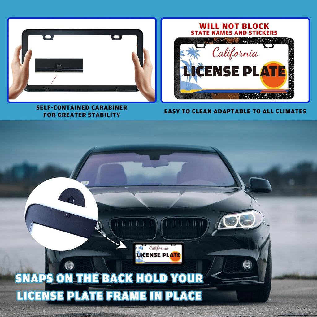 Black and White Daisies License Plate Frame Flower Art License Plate Holder for Front or Rear Car Tags Stainless Steel Funny Car Decoration with Screws 6.3 X 12.2 in