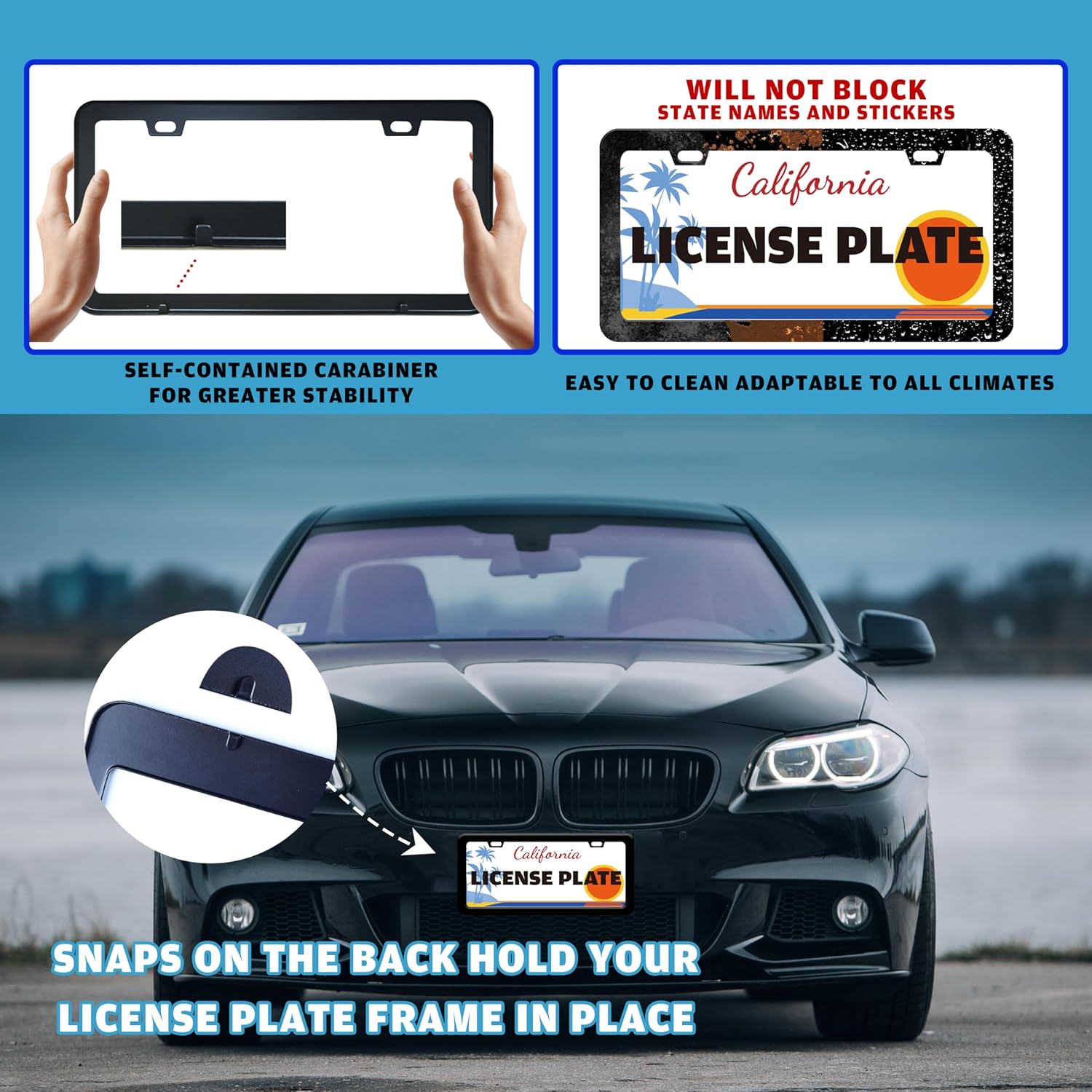 Red and Blue Flames License Plate Frame Abstract Fire License Plate Holder for Front or Rear Car Tags Stainless Steel Funny Car Decoration with Screws 6.3 X 12.2 in