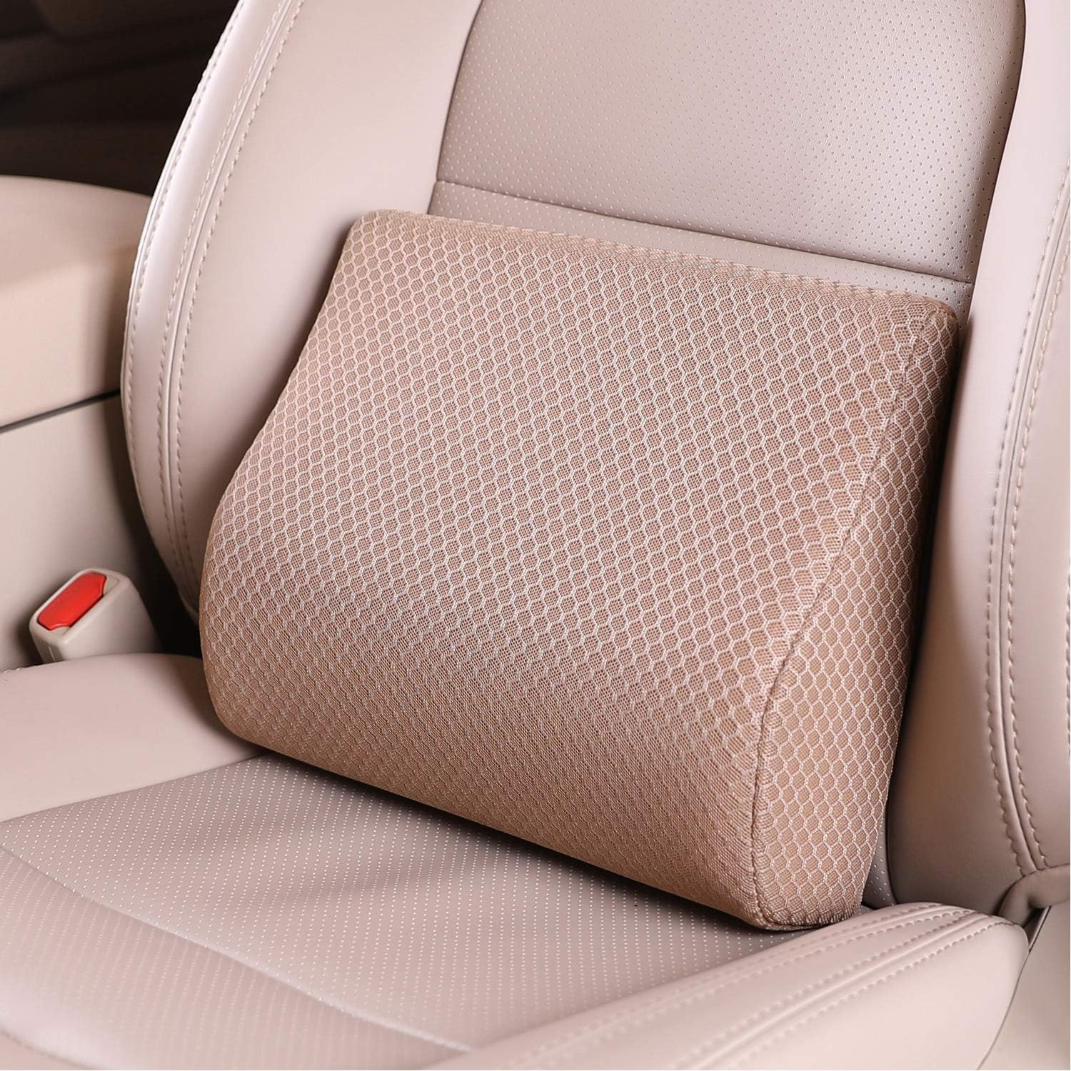 Memory Foam Lumbar Support Pillow for Car - Lower Back Support Cushion for Driving, Back Pain Relief for Car Seat, Office Chair, Wheelchair (Beige)