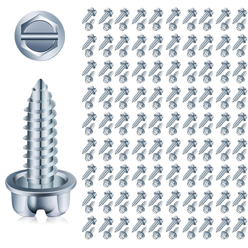 【Upgraded】 100 Pcs License Plate Mounting Screws for Car Dealers #14 x 3/4" Slotted Hex Head License Plate Bolts with Rustproof Finish, Car License Plate Screws for License Plates Frames