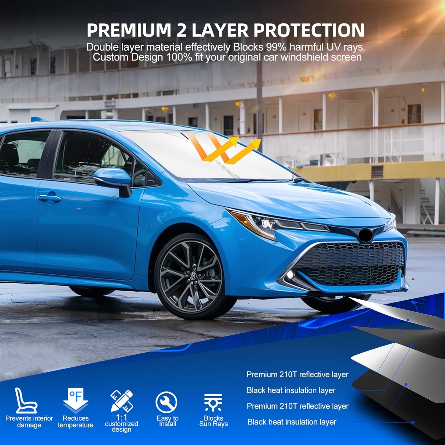 Windshield Sun Shade for Toyo-ta Corolla 2014-2019 Foldable Sunshade Custom Fit Front Window Car Interior Accessories Protector Blocks UV Rays