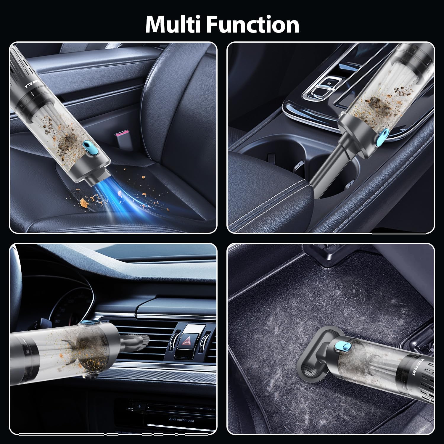 Handheld Vacuum Cordless 15000PA Car Vacuum 3-in-1 Hand Held Vacuums 1.1 Pounds Hand Vac Cordless Rechargeable One-Touch Empty for Cleaning Cars Offices Homes Pet Hair and Dust (Blue)
