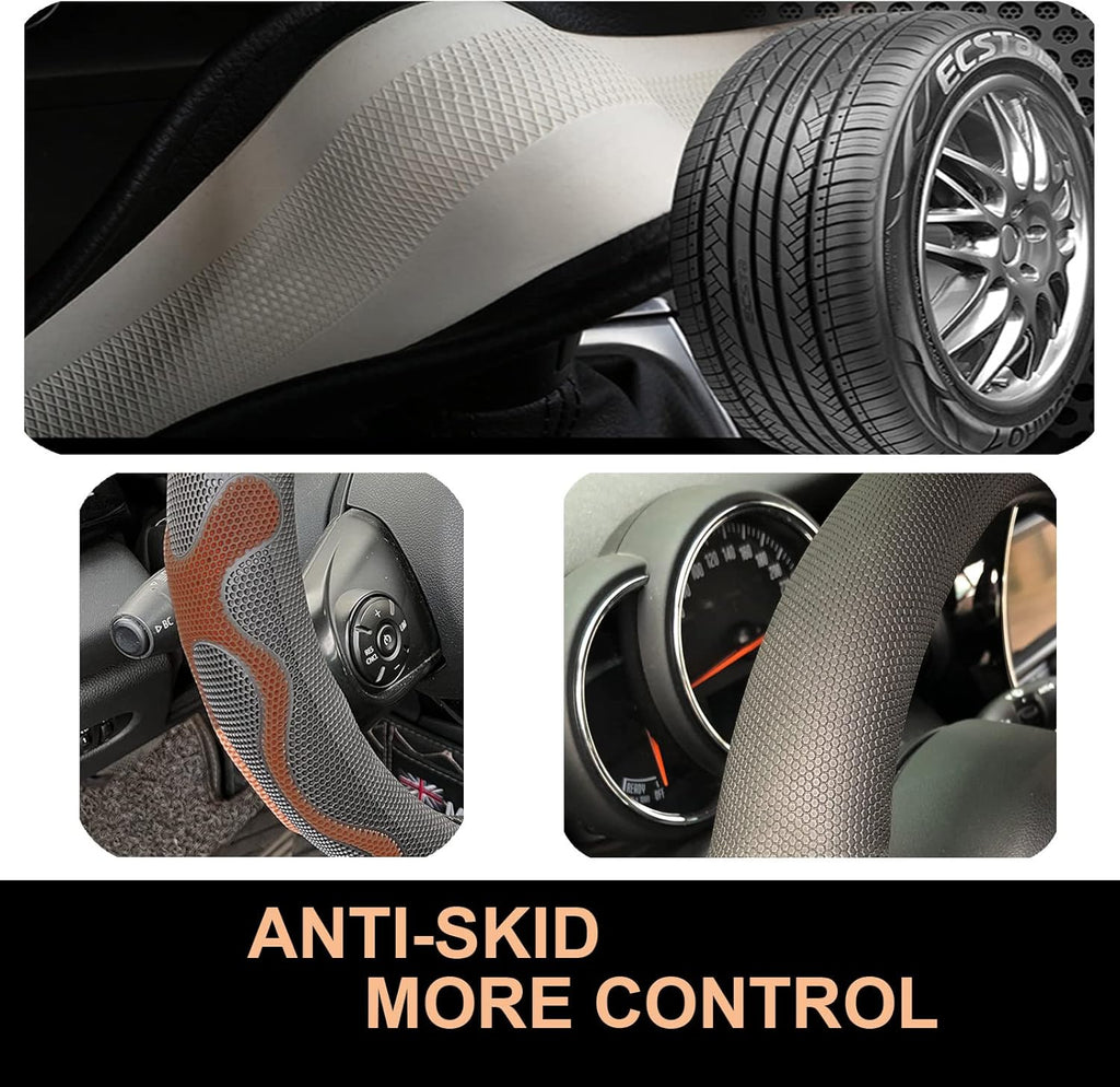 PINCTROT D Shaped Comfy Grip Steering Wheel Cover, Anti-Slip Design, Flat Bottom 14.5-15 Inch(Silicone Brown)