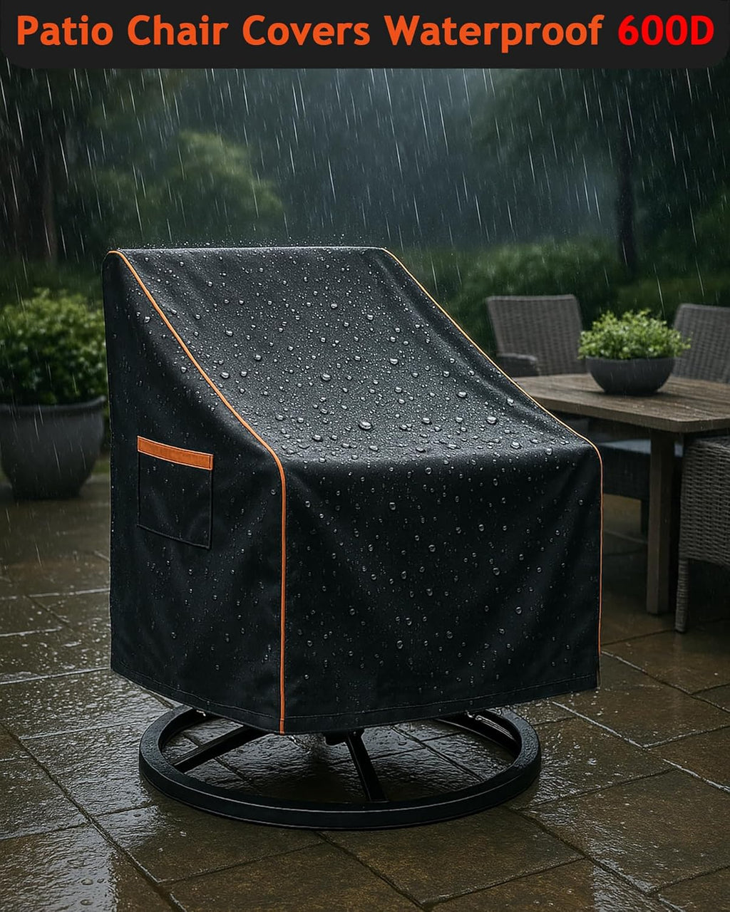 Outdoor Waterproof Patio Chair Covers, Heavy Duty Oxford Coating Weather Resistant Patio Furniture Covers 600D 33W x 35D x 36H inches 2-Pack, Black