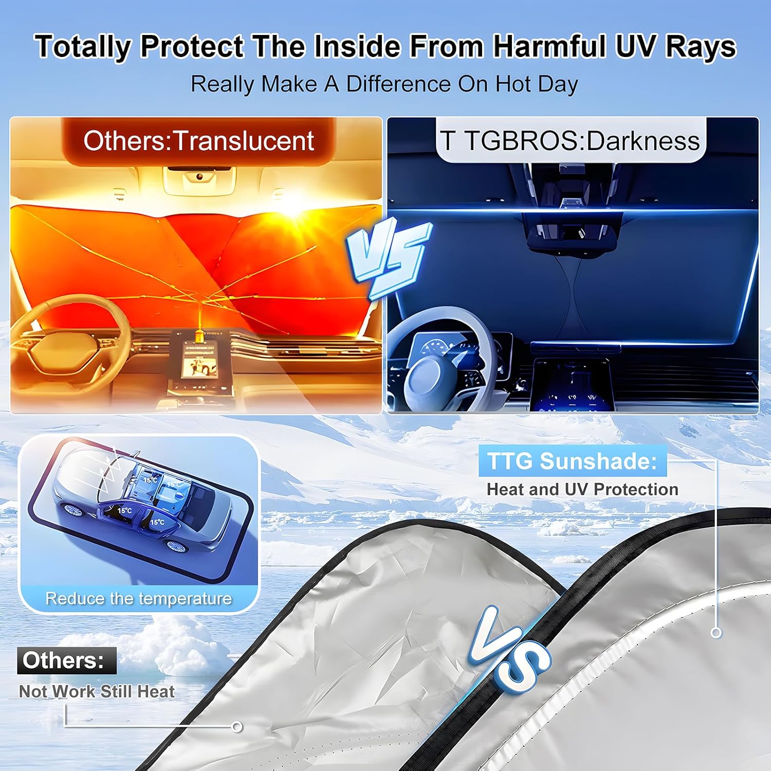 T TGBROS Windshield Sun Shade for Ford F150 2015-2020 Accessories Foldable Sun Shield Front Window Sunshade Cover Sun Visor Cover Block Heat and Sun Protection