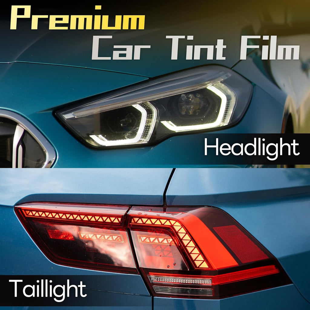 Lypumso 16 x 60 Inches Headlight Taillight Car Tint Vinyl Film, Self Adhesive Fog Lights Sticker Sheet Roll for Car Lights Cover Protection (Smoke Black)