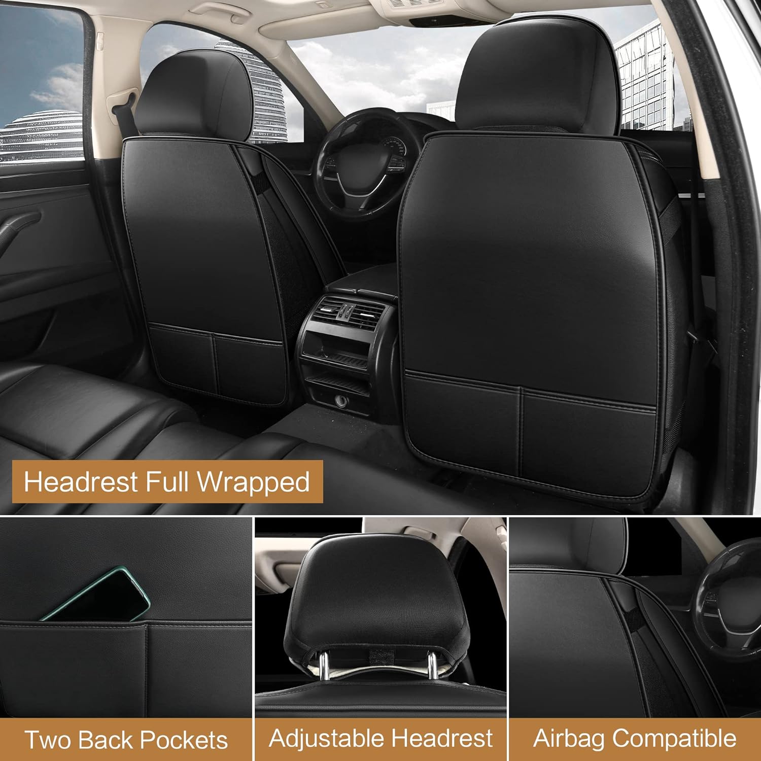 Pariitadin Leather Car Seat Covers Full Set, Waterproof Faux Leather Seat Covers for Cars, Non-Slip Car Interior Covers Universal Fit for Most Cars Sedans Trucks SUVs, Black/Red